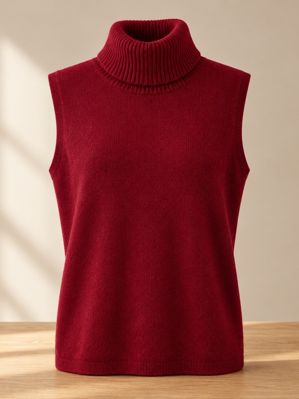 UK Pure Cashmere Sleeveless Turtleneck Woman’s Sweater. Burgundy. Size 14. NWT